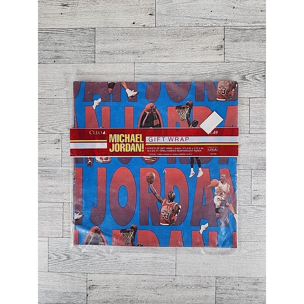 Vintage 90s Cleo MICHAEL JORDAN Gift Wrap 8.3' Gibson Greetings USA NBA Bulls